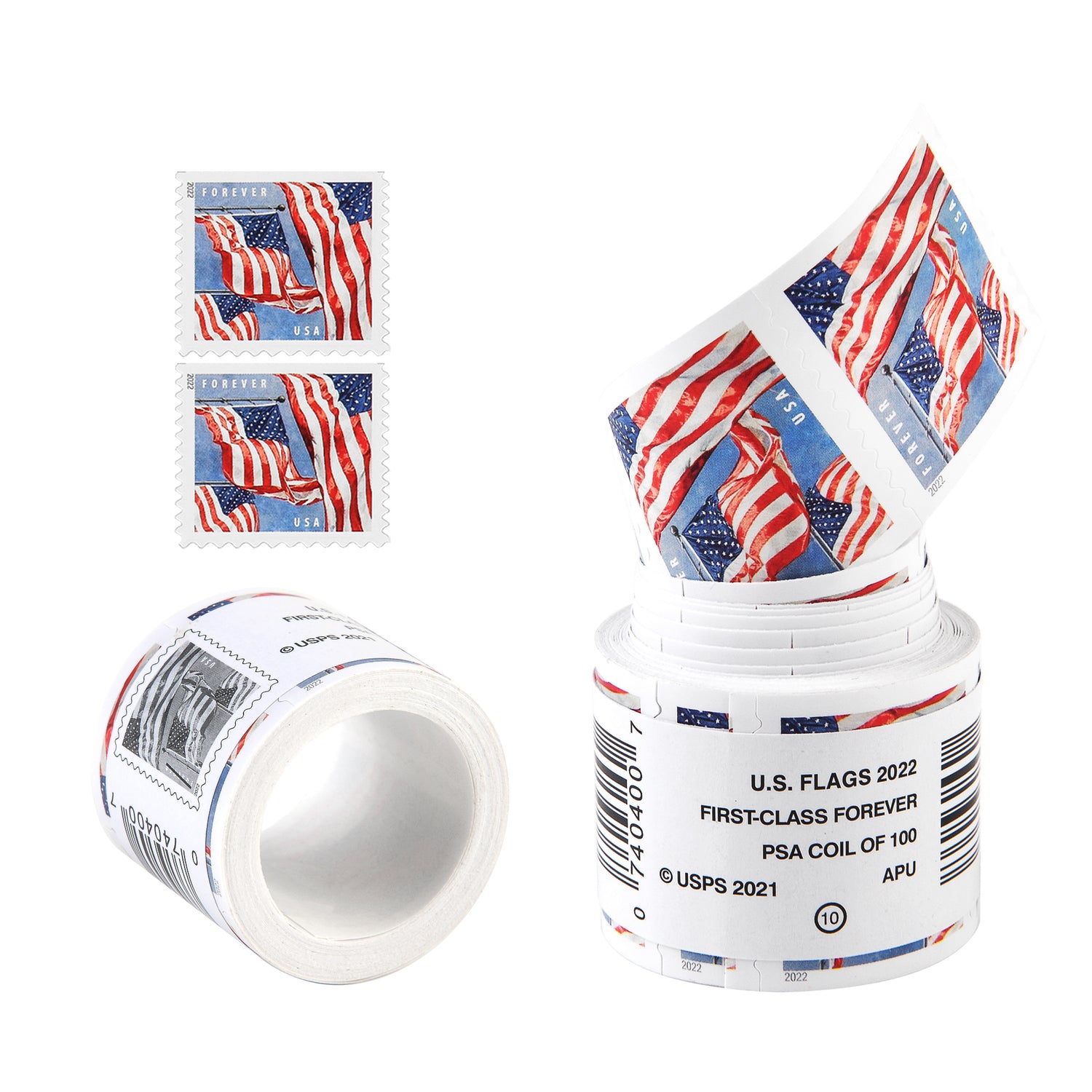 2022 US Flags Forever First Class Postage Stamps - 35 Coils of 100 (3500 Stamps) image