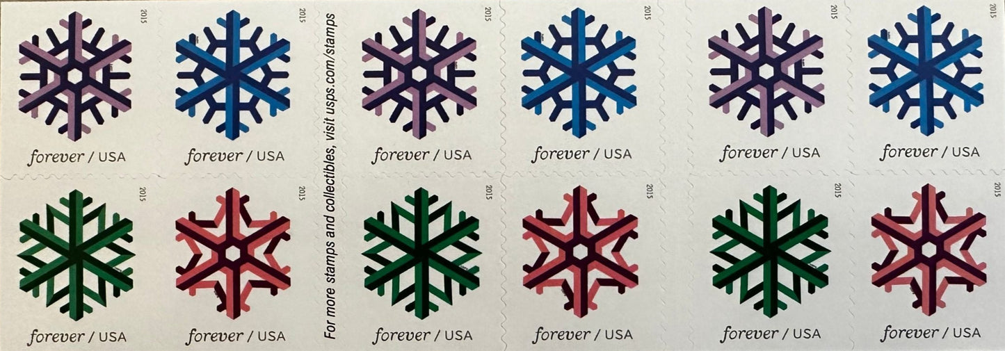 USPS Geometric Snowflakes Forever First Class Postage Stamps image 2